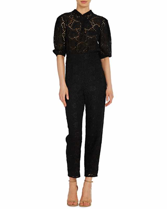 Eyelet Puff-Sleeve Jumpsuit